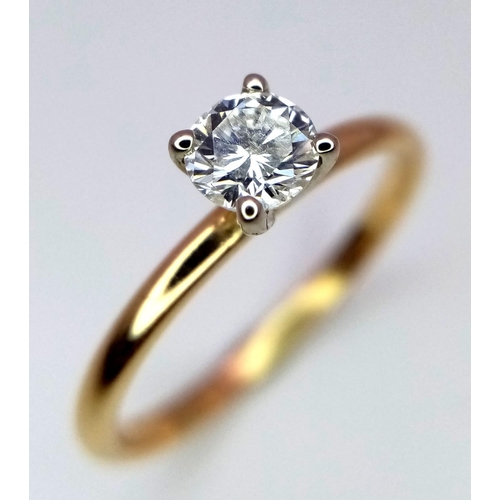 246 - 14K YELLOW GOLD DIAMOND SOLITAIRE RING - 0.35CT. BEAUTIFUL COLOUR AND CLARITY. APPROX G/H VS1/2 1.7G... 