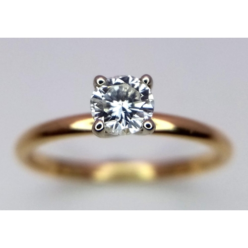 246 - 14K YELLOW GOLD DIAMOND SOLITAIRE RING - 0.35CT. BEAUTIFUL COLOUR AND CLARITY. APPROX G/H VS1/2 1.7G... 