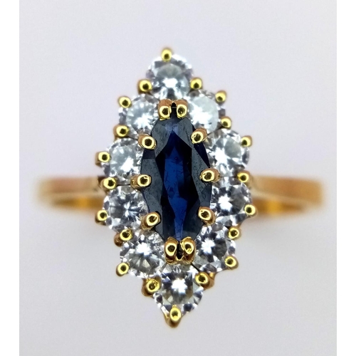 253 - An 18K YELLOW GOLD DIAMOND & SAPPHIRE RING - 1CT. 3.5G. SIZE S.