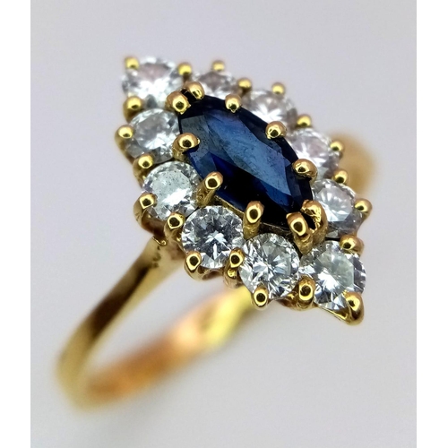 253 - An 18K YELLOW GOLD DIAMOND & SAPPHIRE RING - 1CT. 3.5G. SIZE S.