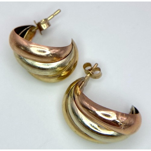 473 - A Pair of 9K Tri-Colour Gold Shell Earrings. 1.85g total weight.