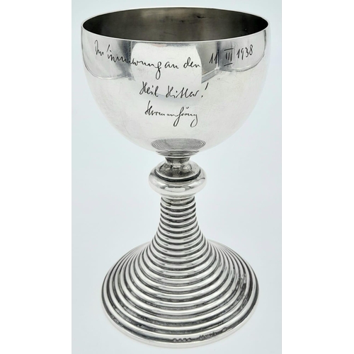 80 - A Hermann Goring 1938 Silver Presentation Goblet. Presented to certain people in remembrance of Aust... 