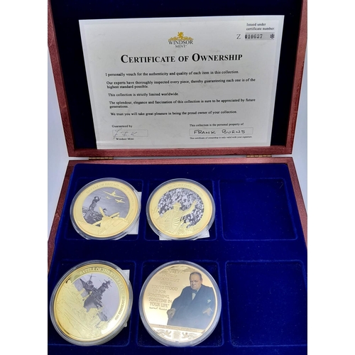 1018 - 4 ENCAPSULATED WINDSOR MINT GOLD PLATED COMMEMORATIVE COINS . BATTLE OF BRITAIN , BATTLE OF THE RIVE... 