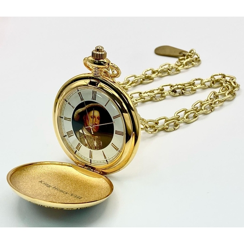 900 - A Parcel of Two ‘His and Hers’ Gold Tone Quartz Pocket Watches on Albert Chains; comprising of a men... 