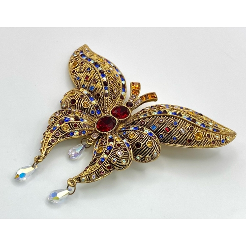 905 - Two Stunning Multi-Colour Stone Set Brooches, Comprising: 1) A Stone Set Butterfly Brooch, 20m lengt... 