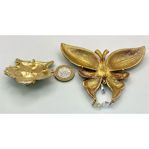 905 - Two Stunning Multi-Colour Stone Set Brooches, Comprising: 1) A Stone Set Butterfly Brooch, 20m lengt... 