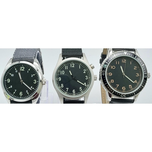 986 - A Parcel of Three Unworn Military Homage Pilot Watches. Comprising: 1) 1960’s Italian Airforce (48mm... 