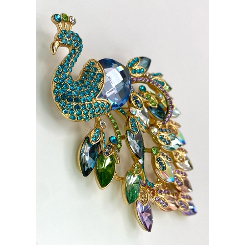 992 - A Stunning Multi-Colour Stone Set Peacock Brooch and/or Pendant. This piece can be worn as a Bar Bro... 