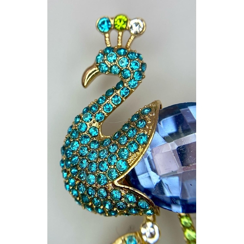 992 - A Stunning Multi-Colour Stone Set Peacock Brooch and/or Pendant. This piece can be worn as a Bar Bro... 