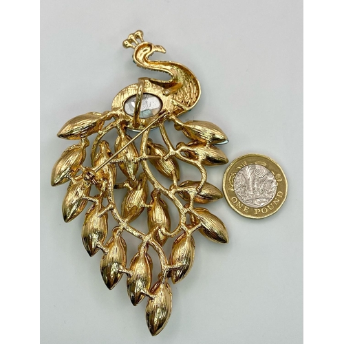 992 - A Stunning Multi-Colour Stone Set Peacock Brooch and/or Pendant. This piece can be worn as a Bar Bro... 