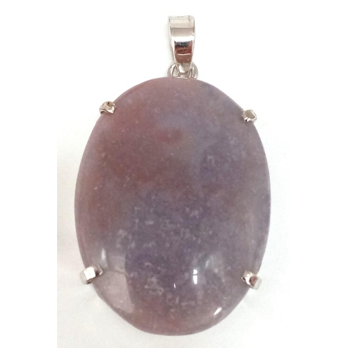 831 - An Oval Cut Corundum Agate set in 925 Silver Pendant. 70ct. W-26.80g. 6cm. Comes with a presentation... 