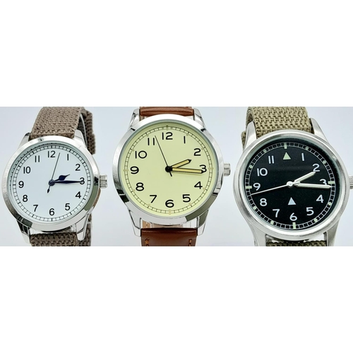 884 - A Parcel of Three Unworn British Military Homage Watches. Comprising: 1) 1940’s British Soldier (42m... 