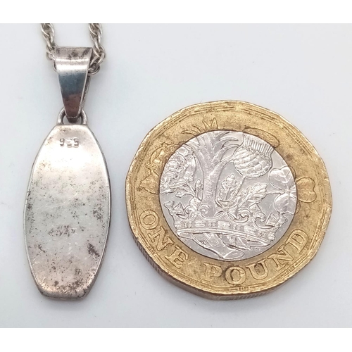 1346 - A vintage 925 silver Mother of Pearl pendant on silver chain. Total weight 6.55G. Total length 54cm.