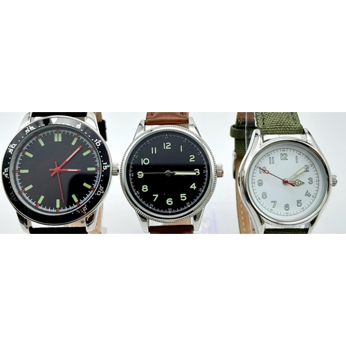 1356 - A Parcel of Three Unworn Military Homage Watches. Comprising a 1960’s Portuguese Colonial Watch (42m... 