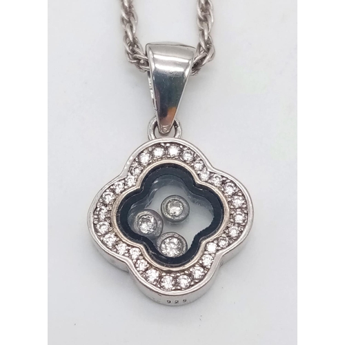 1447 - A STERLING SILVER (VCA STYLE) STONE SET PENDANT - ON SILVER CHAIN 4.6G