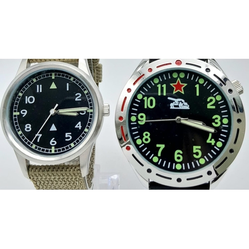 1492 - Two Unworn Military Homage Watches, comprising a 1960’s RAF design quartz watch, 41mm including crow... 