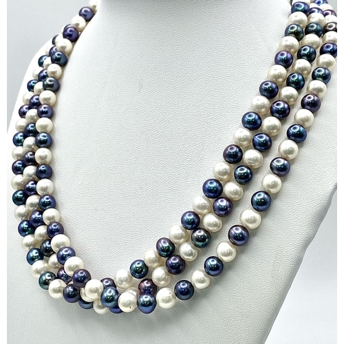 244 - A Multi-Coloured Three Row Cultured Pearl Necklace on a 925 Silver Clasp. 40-44cm.