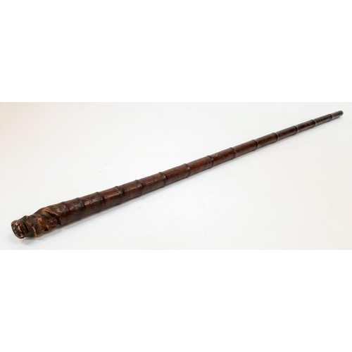 1226 - A Very Rare Antique and Unique Hand Carved Oriental Bamboo Walking Stick. Highly Carved Detailed wit... 