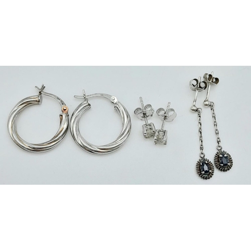 1255 - 5 PAIRS OF ASSORTED SILVER EARRINGS .