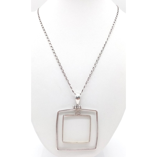 759 - A glorious 925 silver double-square pendant on silver curb chain. Total weight 13.3G. Total length 4... 