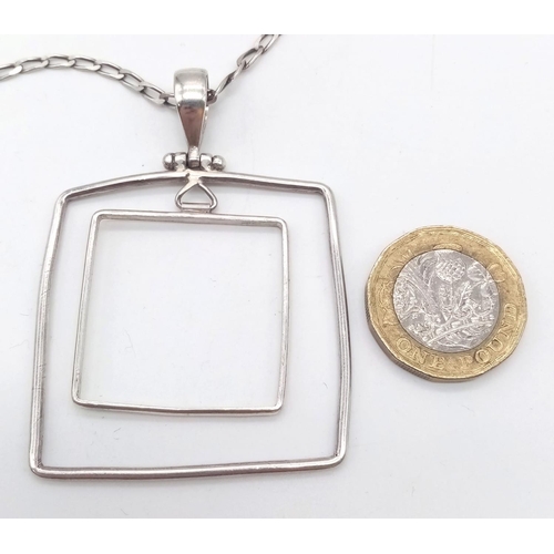 759 - A glorious 925 silver double-square pendant on silver curb chain. Total weight 13.3G. Total length 4... 