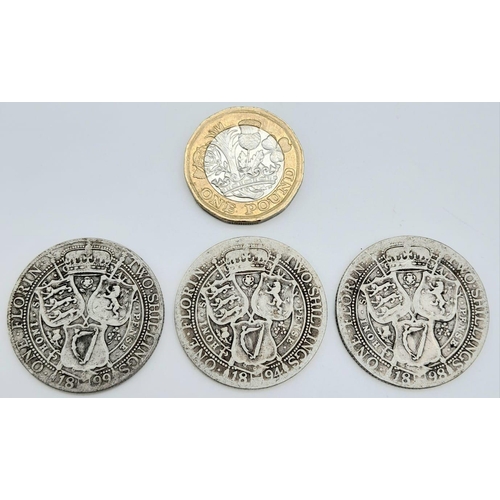 1397 - Three Victorian Silver Florin Coins. 1894, 1898 and 1899. Please see photos for conditions.