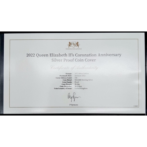 1458 - A 2022 Queen Elizabeth II Silver Proof Coronation Anniversary Coin. Comes with wallet and COA.