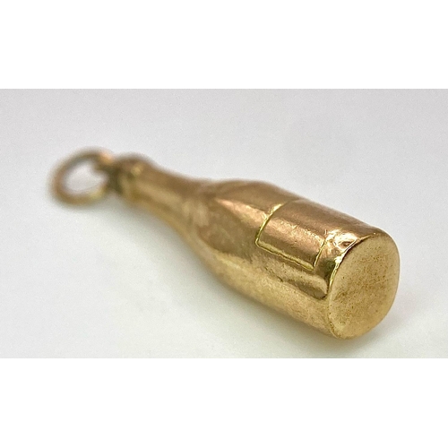 1290 - 9k yellow gold champagne bottle charm 0.7g