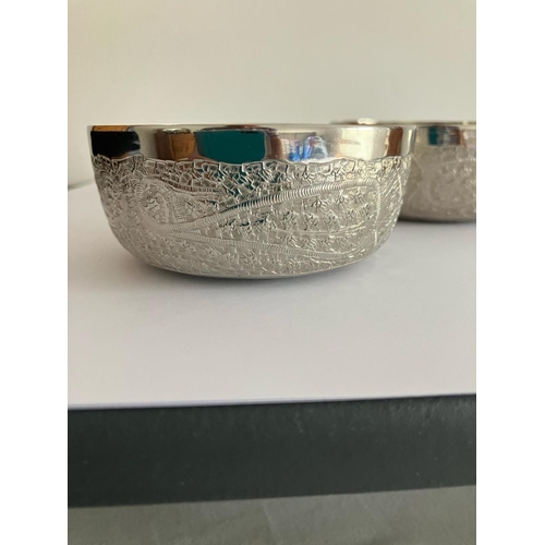 98 - Pair of SILVER Middle Eastern Hummus Bowls. Beautifully engraved. Total weight 178 grams.