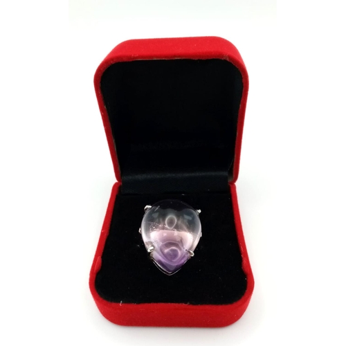 162 - An Amethyst Cabochon 925 Silver Ring. 45ct. W-16g. Size P/Q. Comes with a presentation case. Ref: VO... 