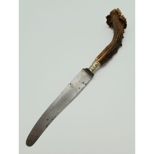 1379 - 3rd Reich Hunting Association Antler handled knife with hand engraved logo. Maker Anton Wingen Jr. L... 