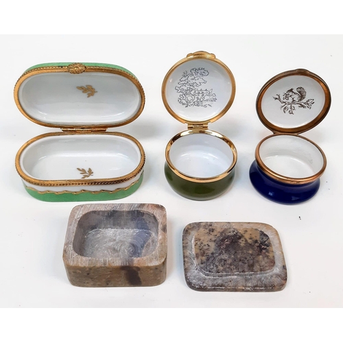 289 - A Selection of Four Vintage/Antique English and French Ceramic Plus One Stone Trinket Boxes. Differe... 