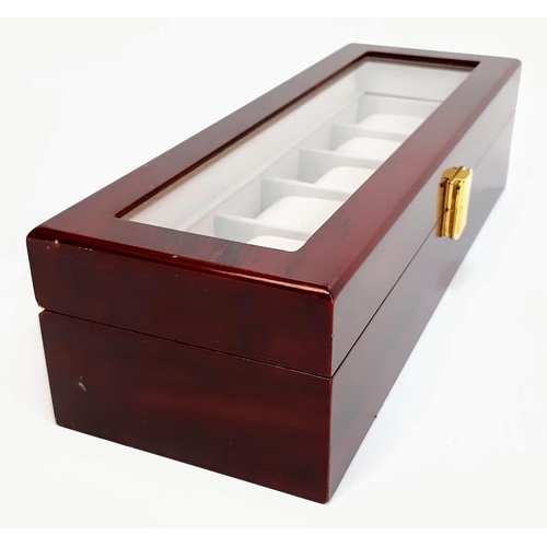 1325 - A high-quality wooden watch case for 6 watches (often used by ROLEX and OMEGA dealers) made from hig... 