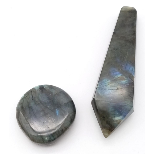 334 - An Asian smoking pipe (probably for opium) made of labradorite (variety blue flash) in excellent/unu... 