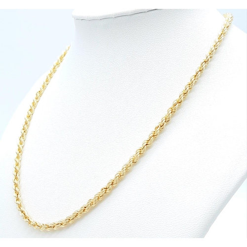 52 - A 9K Yellow Gold Rope Necklace. 40cm length. 4.65g weight.