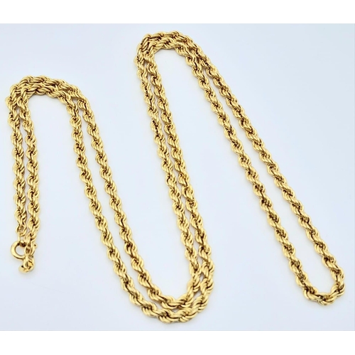 57 - A 9K Yellow Gold Rope Necklace. 60cm length. 6.05g weight.