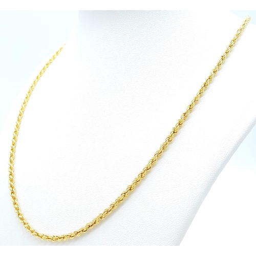 57 - A 9K Yellow Gold Rope Necklace. 60cm length. 6.05g weight.