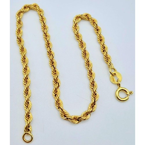 66 - An Italian 9K Yellow Gold Rope Bracelet. 17cm. 1.44g weight.