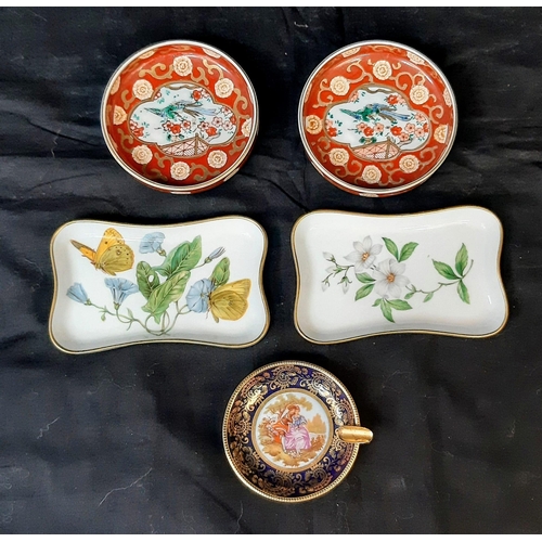 741 - Five Vintage Ceramic Small Dishes (3 Limoges, France). Different colours and styles. 13cm largest di... 