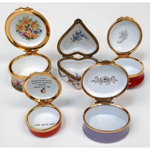 789 - A Selection of Five Vintage/Antique Ceramic and Enamel Small Trinket Boxes. Different shapes, styles... 