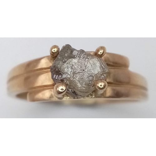 92 - A 9K Gold Vintage Ring with an Extremely Rough 1.5ct Diamond Centre! Size O. 2.25g weight.