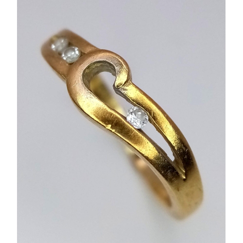 1428 - A 9k Yellow Gold White Stone Ring. Size N. 3.42g weight.