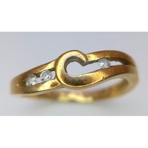 1428 - A 9k Yellow Gold White Stone Ring. Size N. 3.42g weight.