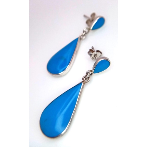 1429 - A Pair of 925 Silver and Turquoise Teardrop Earrings. 3.5cm drop.