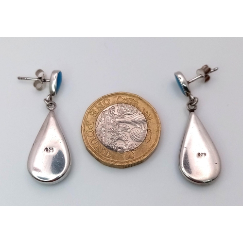 1429 - A Pair of 925 Silver and Turquoise Teardrop Earrings. 3.5cm drop.