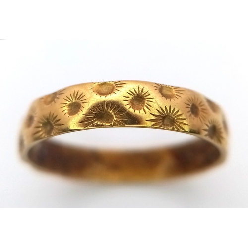 1461 - A Vintage 9K Yellow Gold Band Ring. Size N. 4mm wide. 2.41g weight