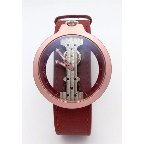 1471 - A Verticale Mechanical Top Winder Gents Watch. Red leather strap. Ceramic skeleton case - 42mm. As n... 