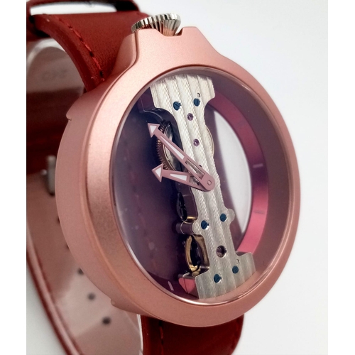 1471 - A Verticale Mechanical Top Winder Gents Watch. Red leather strap. Ceramic skeleton case - 42mm. As n... 