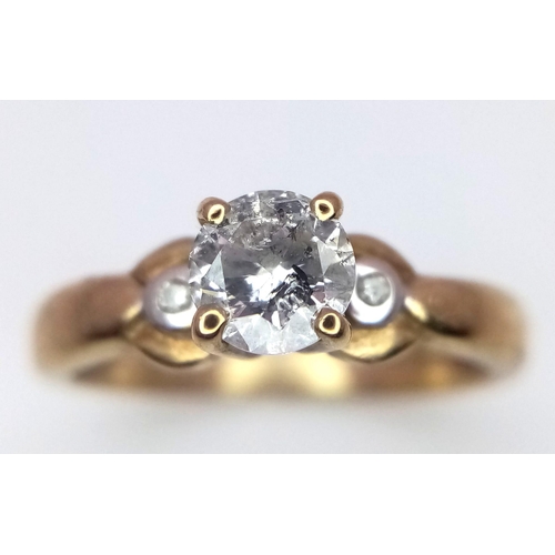 332 - A Vintage 9K Yellow Gold Diamond Ring. Central brilliant round cut diamond - 0.50ct. Size J. 2.15g w... 