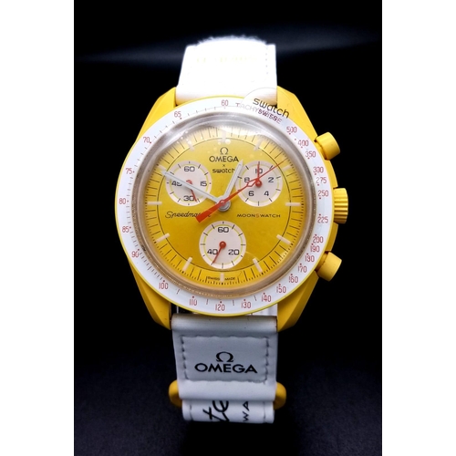 386 - An Omega X Swatch Bioceramic Chronograph Mission To The Sun Watch. Yellow ceramic case - 42mm. Quart... 